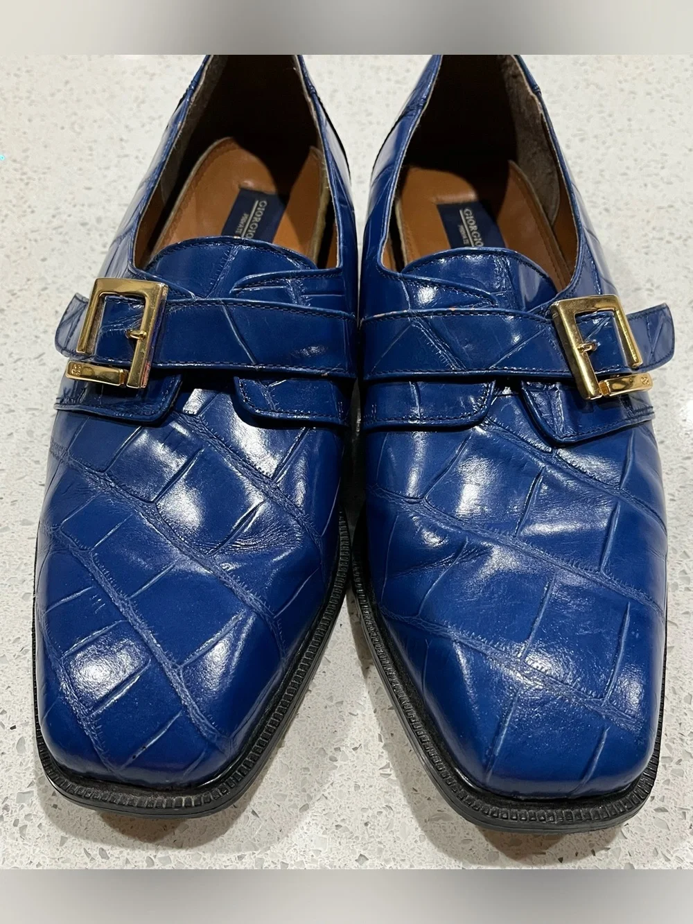 Georgio Brutini Men's Cobalt Blue Leather Crocodile Embossed Dress Shoes 9.5M